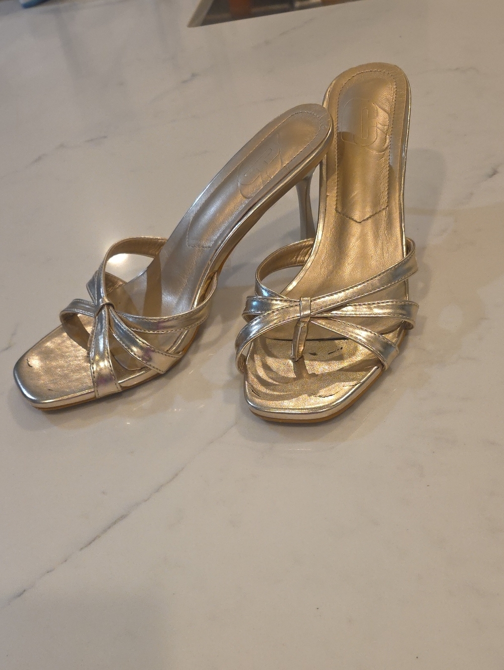 Metallic Gold Strappy Slide Heels for Women